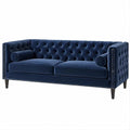 Dwuosobowa sofa Chesterfield granatowa z aksamitu, 180 x 84 x 76 cm