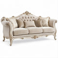 Klasyczna sofa trzyosobowa z weluru poliestrowego, beżowo-złota, 230 x 95 x 112 cm