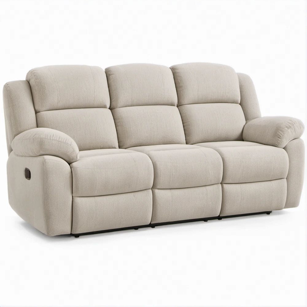 3-osobowa sofa z funkcją relaks, beżowa, poliester, 210 x 95 x 102 cm