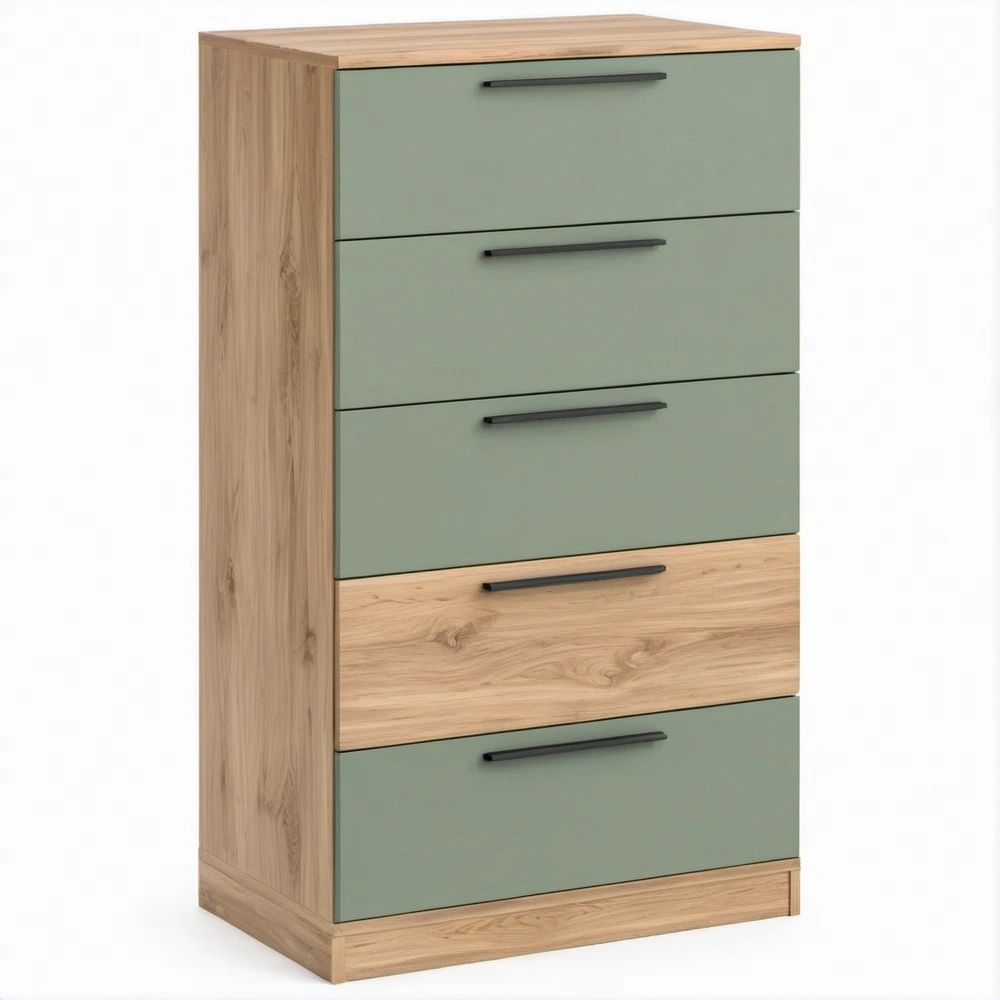 Komoda z 5 szufladami 80 x 40 x 120 cm w kolorze dąb sonoma i zielonym