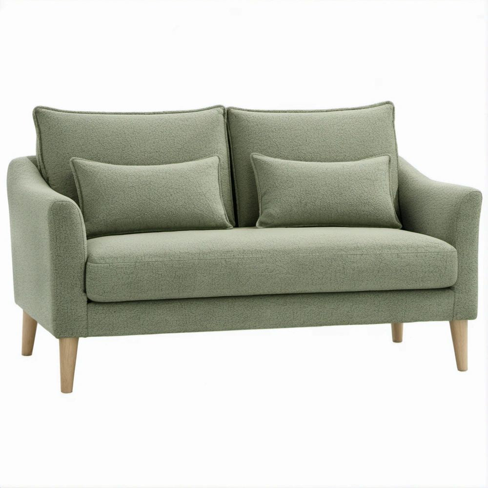 Dwuosobowa sofa z tapicerką bouclé, jasna zieleń, 140 × 82 × 85 cm