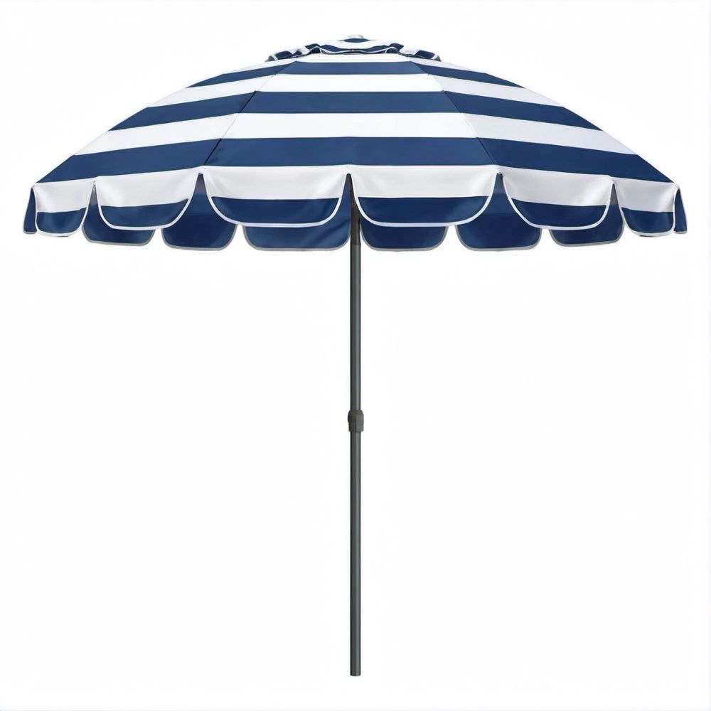 Okrągły parasol granatowo-biały z poliestru ze stalowym masztem, Ø 200 cm, wys. 220 cm