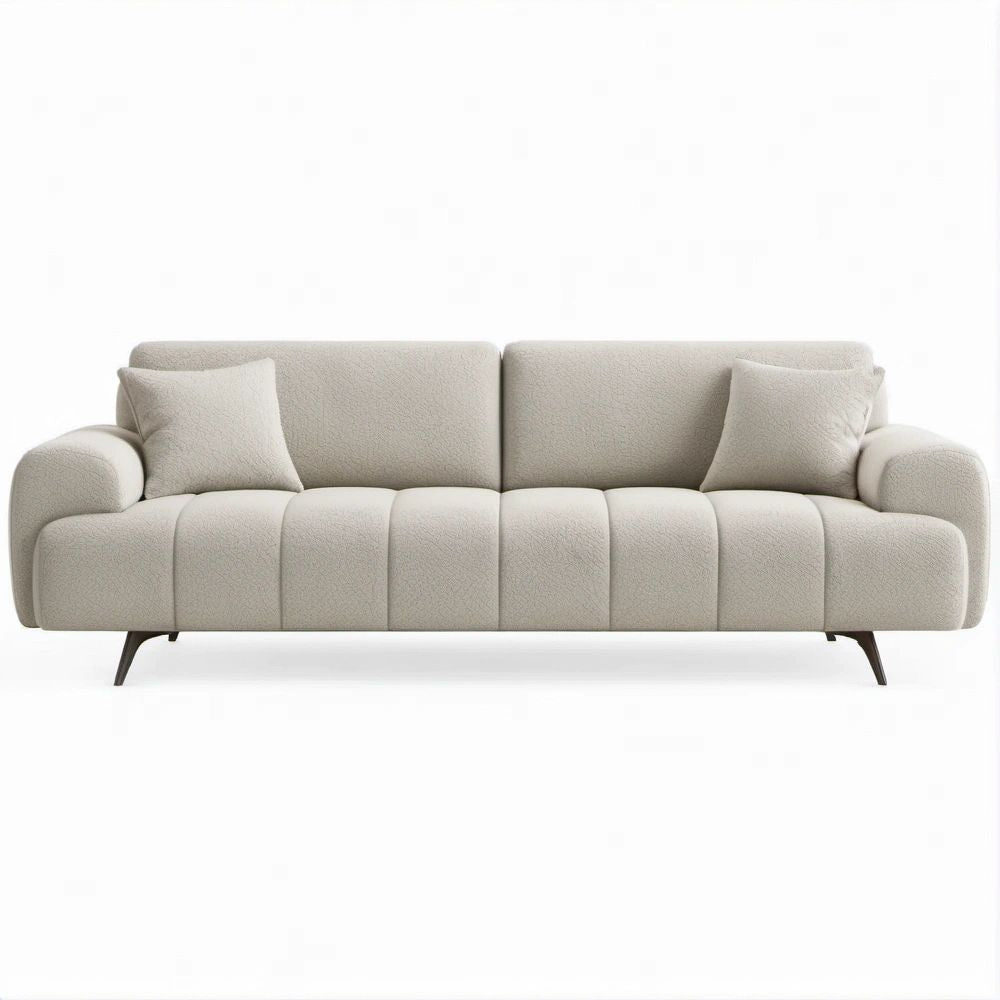 Trzyosobowa sofa kremowa z tapicerką bouclé, 220 x 90 x 82 cm