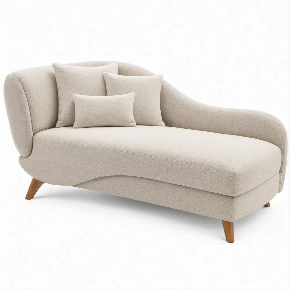 Tapicerowany szezlong asymetryczny bouclé ecru 180 x 90 x 82 cm