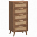 Komoda z 5 szufladami z MDF i naturalnego rattanu, 75 x 40 x 130 cm, brązowo-beżowa