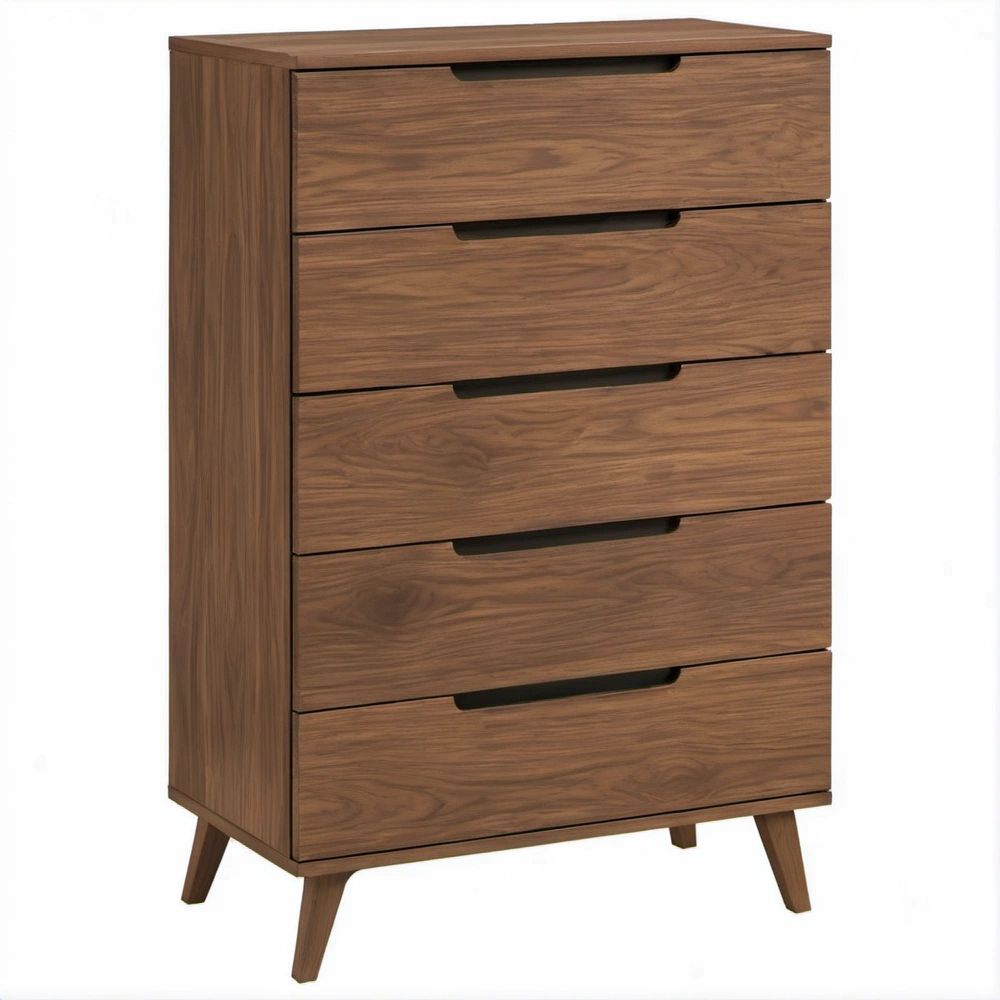 Orzechowa szafka z 5 szufladami z płyty MDF, 80 x 40 x 120 cm