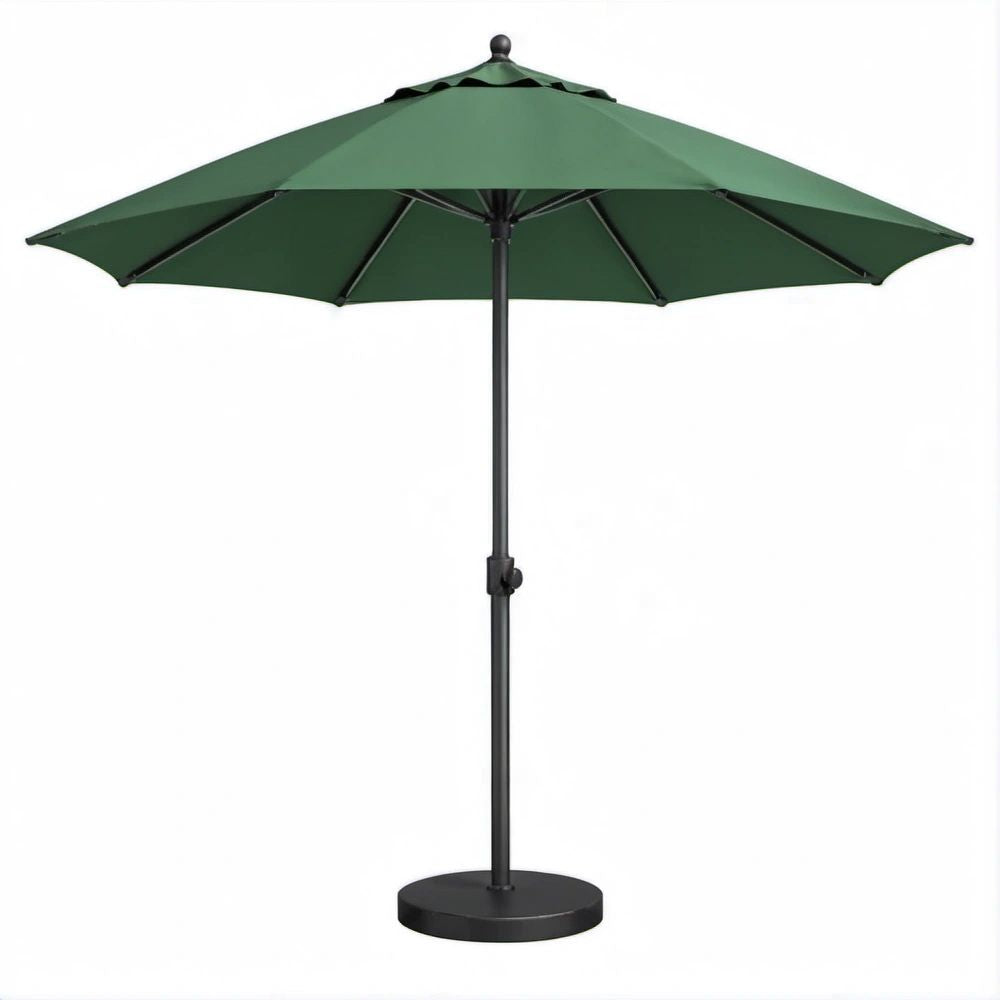 Okrągły parasol ogrodowy 300 cm x 250 cm z podstawą, ciemnozielony/czarny