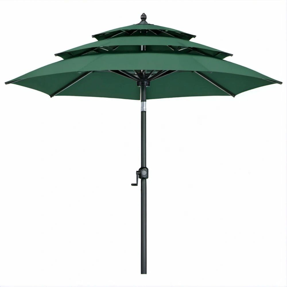 Ciemnozielony parasol ogrodowy 300 cm z korbką i wentylowaną czaszą