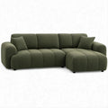Prawostronna sofa narożna z tkaniny bouclé, oliwkowozielona, 285 × 165 × 82 cm