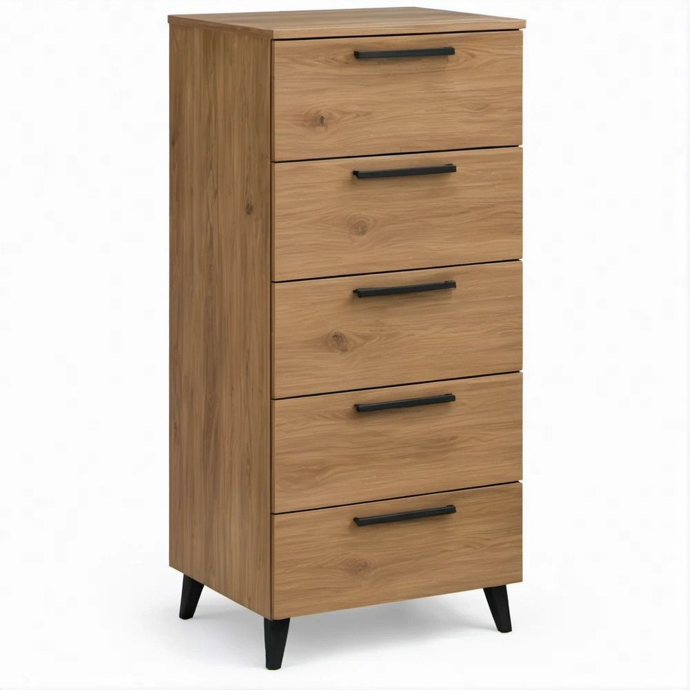 Komoda z 5 szufladami 60 x 40 x 120 cm Dąb naturalny/Czarny