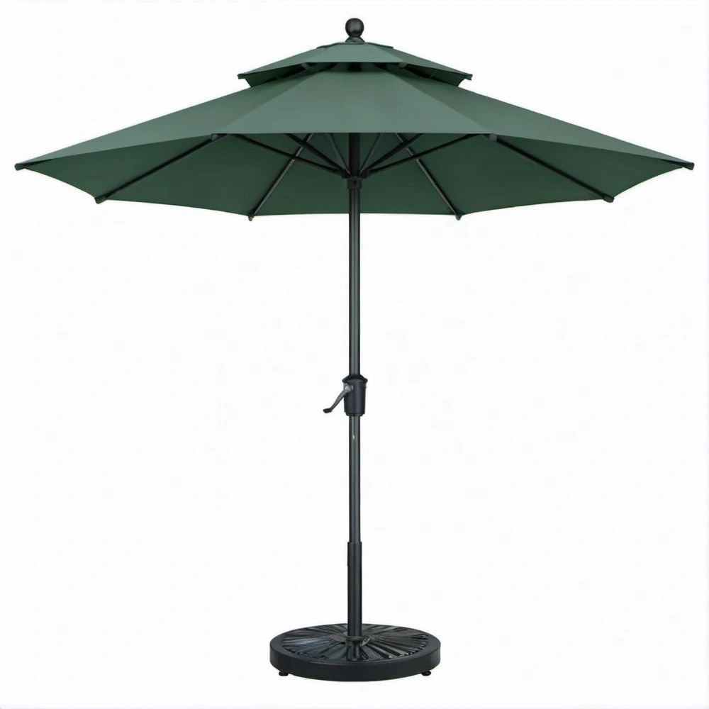 Okrągły parasol ogrodowy 300 cm z podstawą, ciemnozielony/czarny