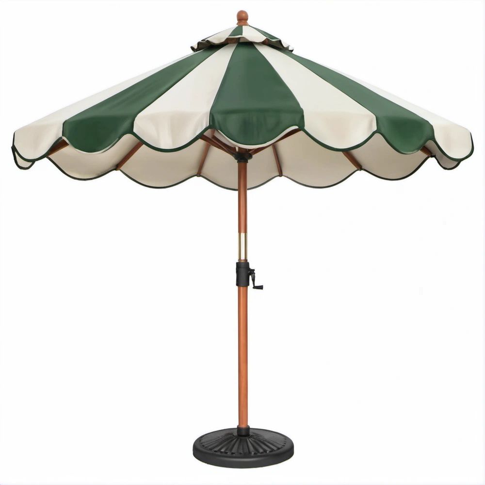 Parasol ogrodowy okrągły 270 cm zielono-kremowy z drewnianym masztem i podstawą